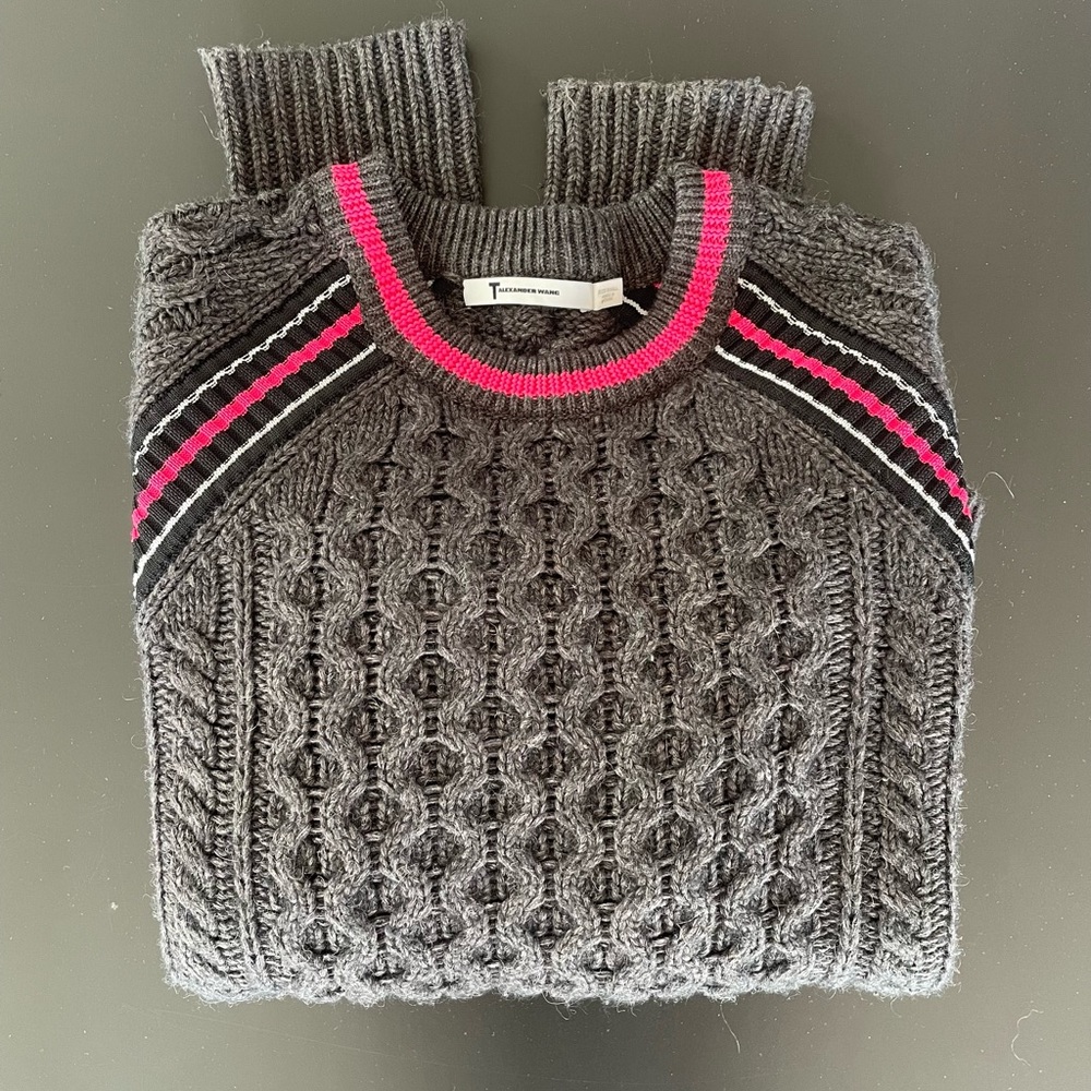 T by Alexander Wang Grey and Neon Pink Sweater